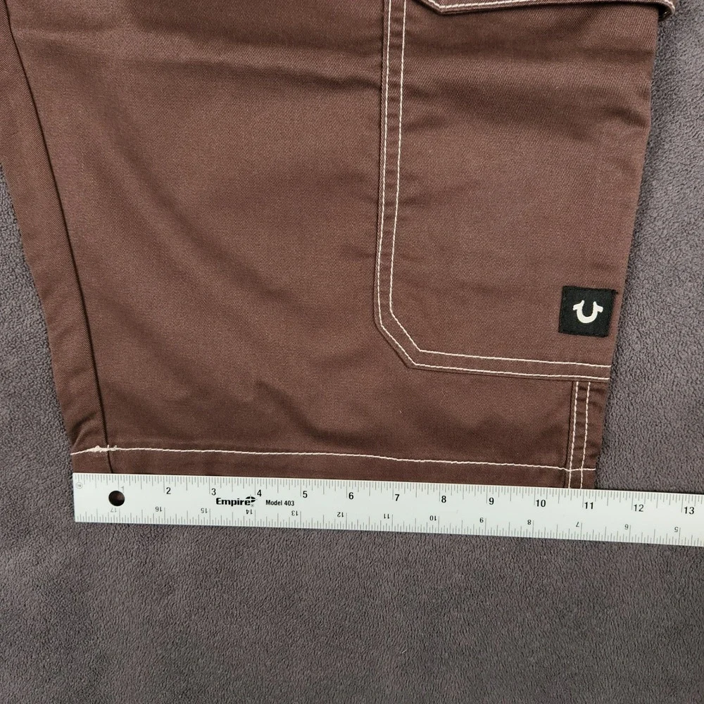 True Religion Cargo Shorts Mens 34 Bracken Brown Contrast Big T Stitch NEW‎
